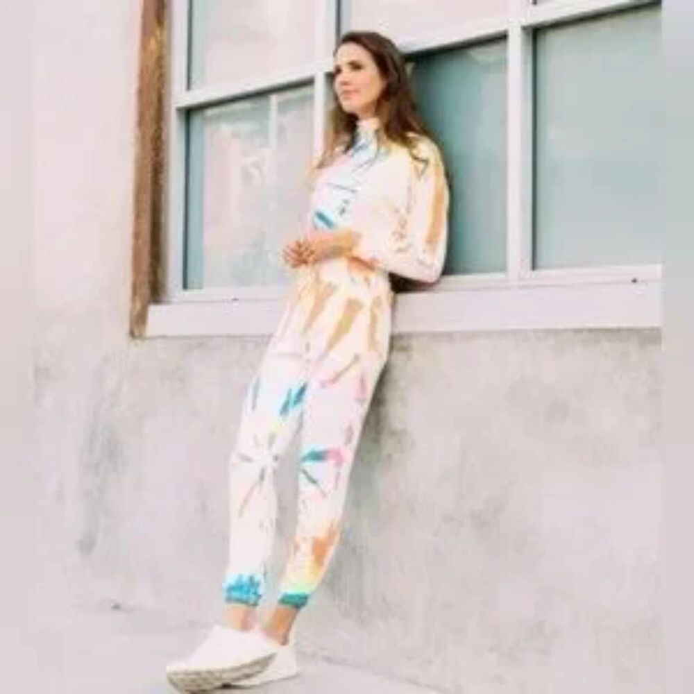 Lezat Restore Soft Terry Jumpsuit Neon Tie Dye Medium Cozy Lounge